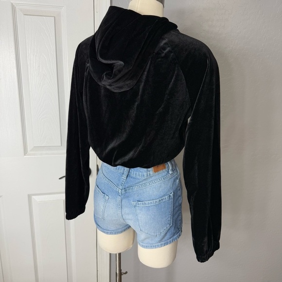 Forever 21 Long Sleeve Velvet Crop Top, Black - Picture 2 of 6